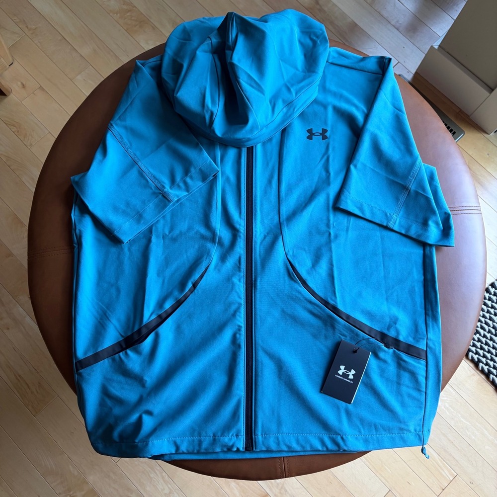 Under Armour Mens Unstoppable WovenJacket Teal Blue Short Sleeve Hoodie L NWT